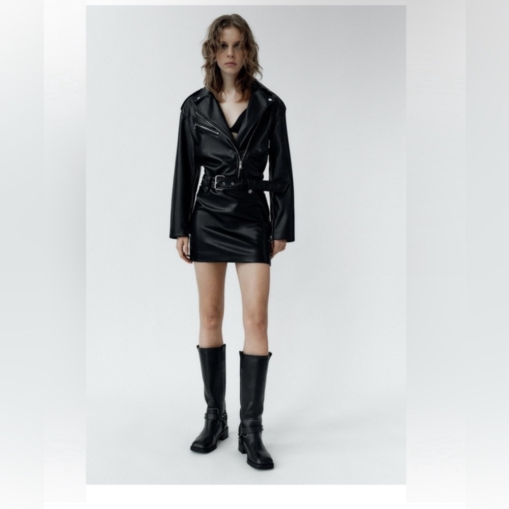 NWT Zara Black Faux Leather Dress